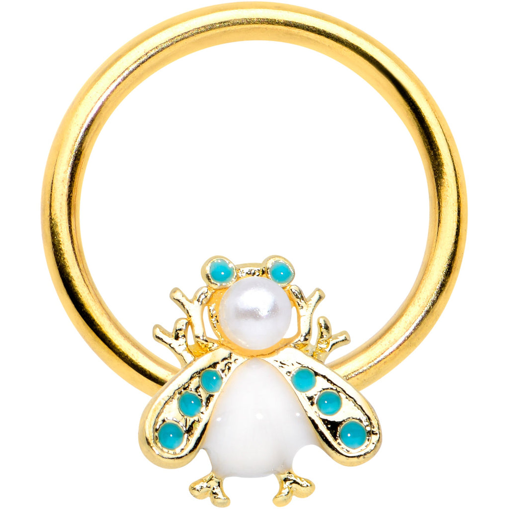 BodyCandy 16G 3/8 White Gem Gold Tone Snow Bug BCR Captive Bead Ring — main product shot