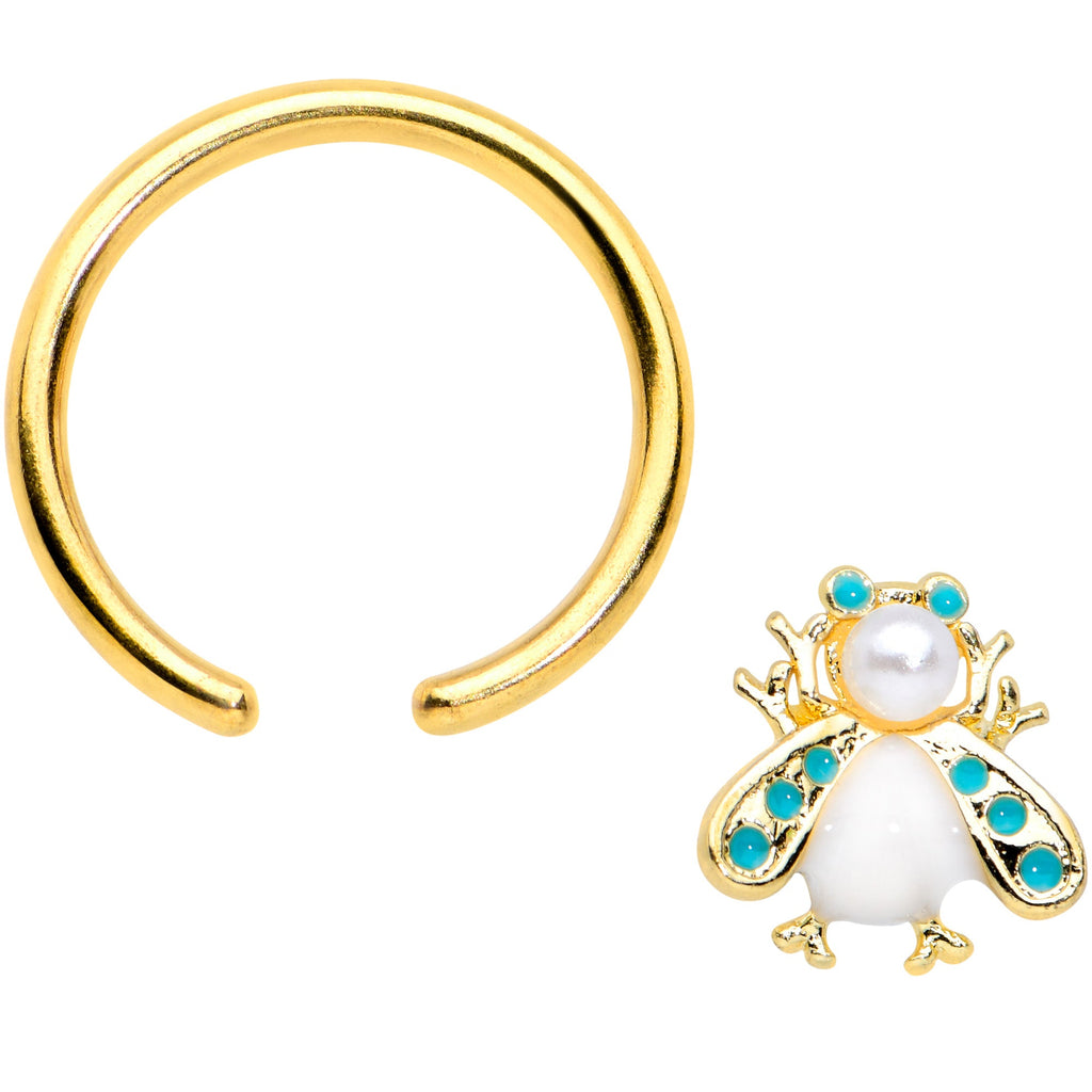 BodyCandy 16G 3/8 White Gem Gold Tone Snow Bug BCR Captive Bead Ring — detail close-up