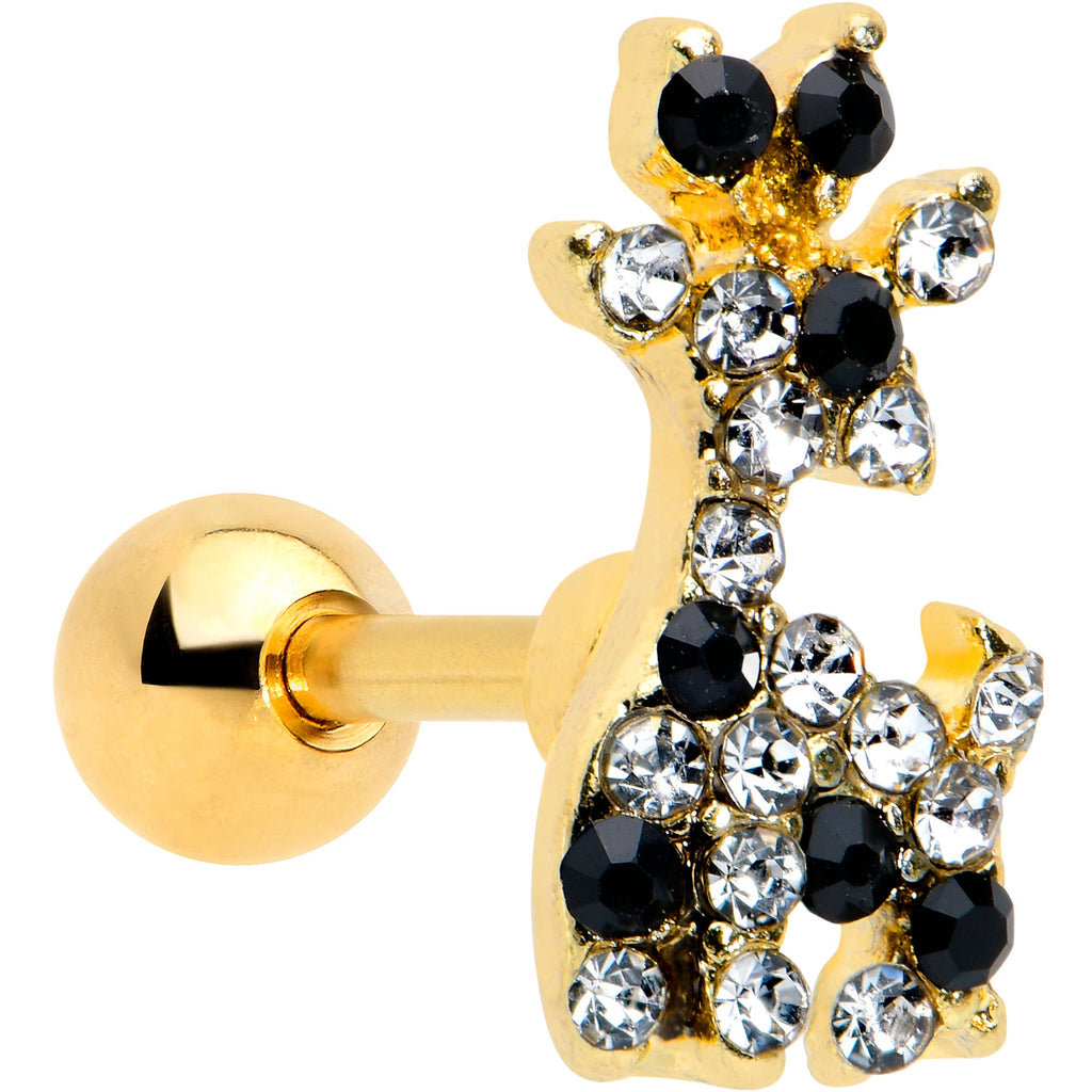 BodyCandy 16G 1/4 Black Gem Gold Tone Decadent Deer Cartilage Tragus — main product shot