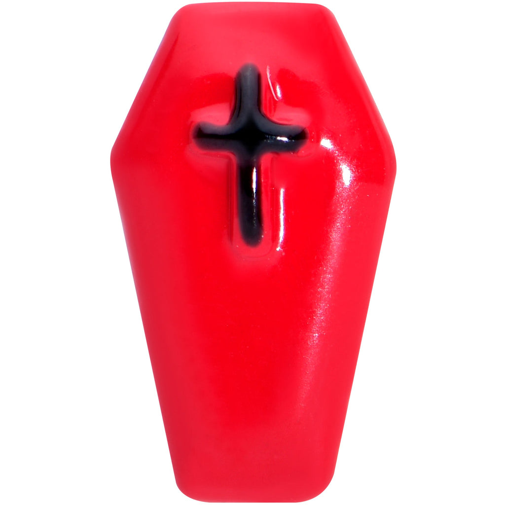 BodyCandy 16G 5/16 Black Red Coffin Halloween Labret Monroe Tragus — detail close-up