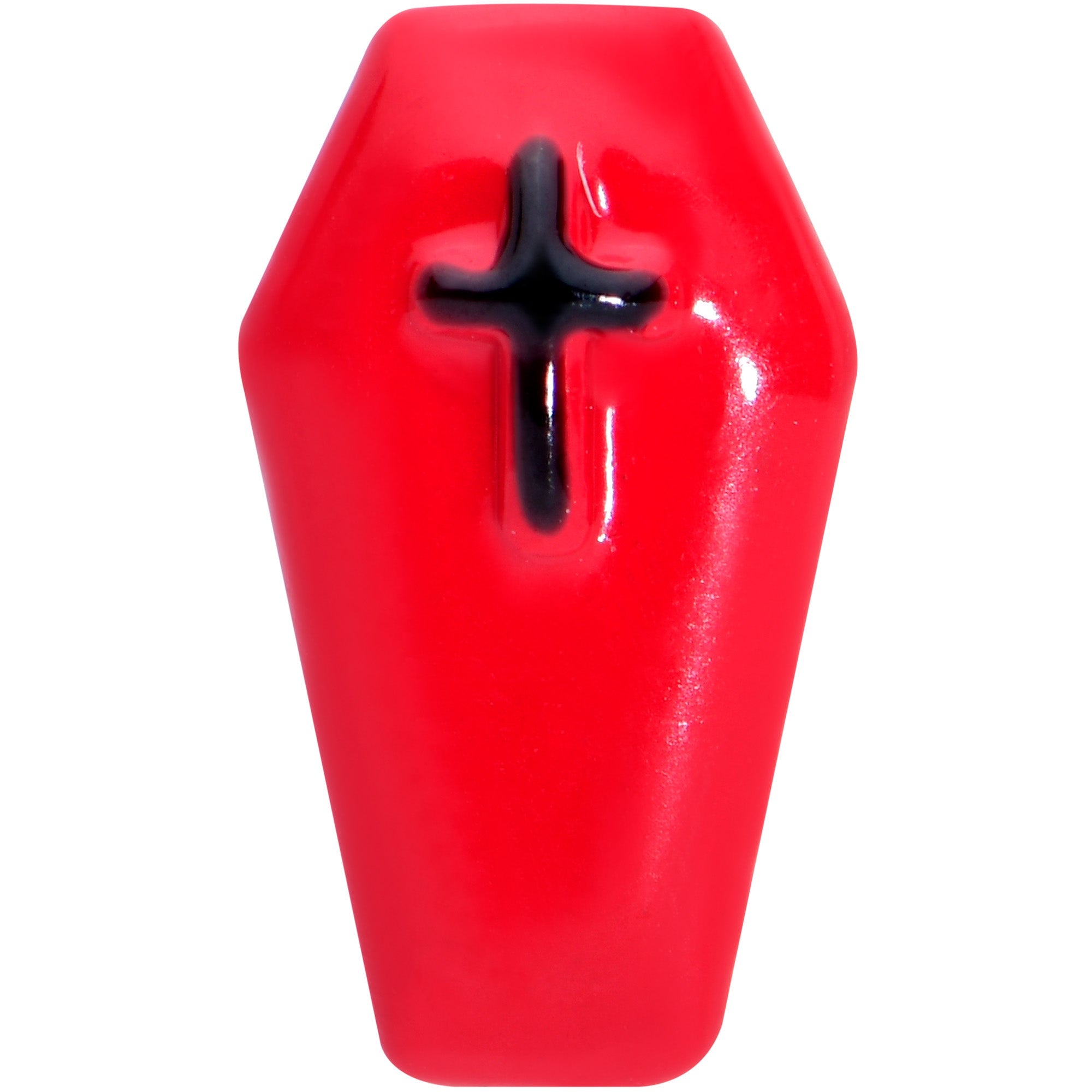 BodyCandy 16G 5/16 Black Red Coffin Halloween Labret Monroe Tragus — detail close-up