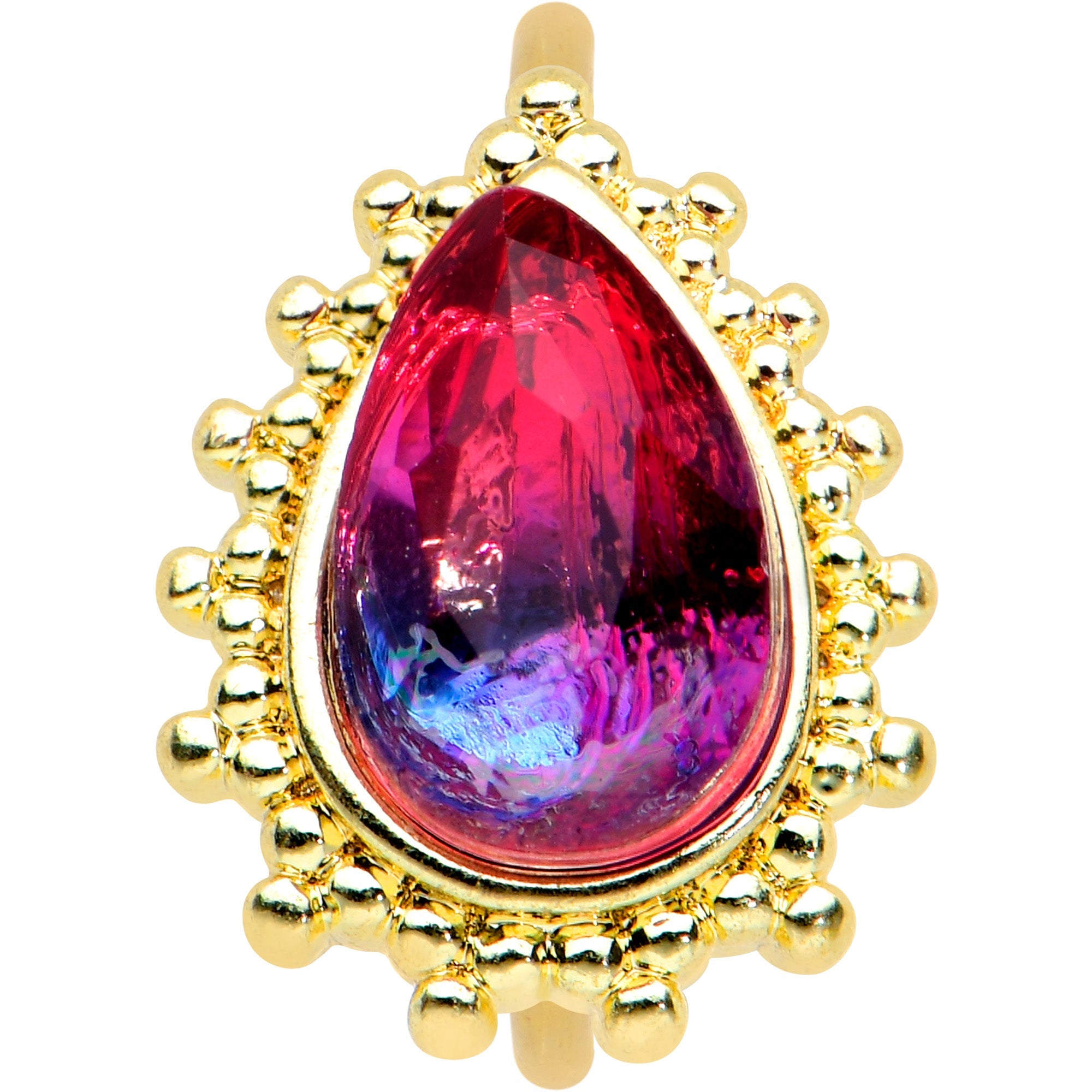 BodyCandy 20G 5/16 Purple Tourmaline Gold Tone Drop Nose Hoop — detail close-up