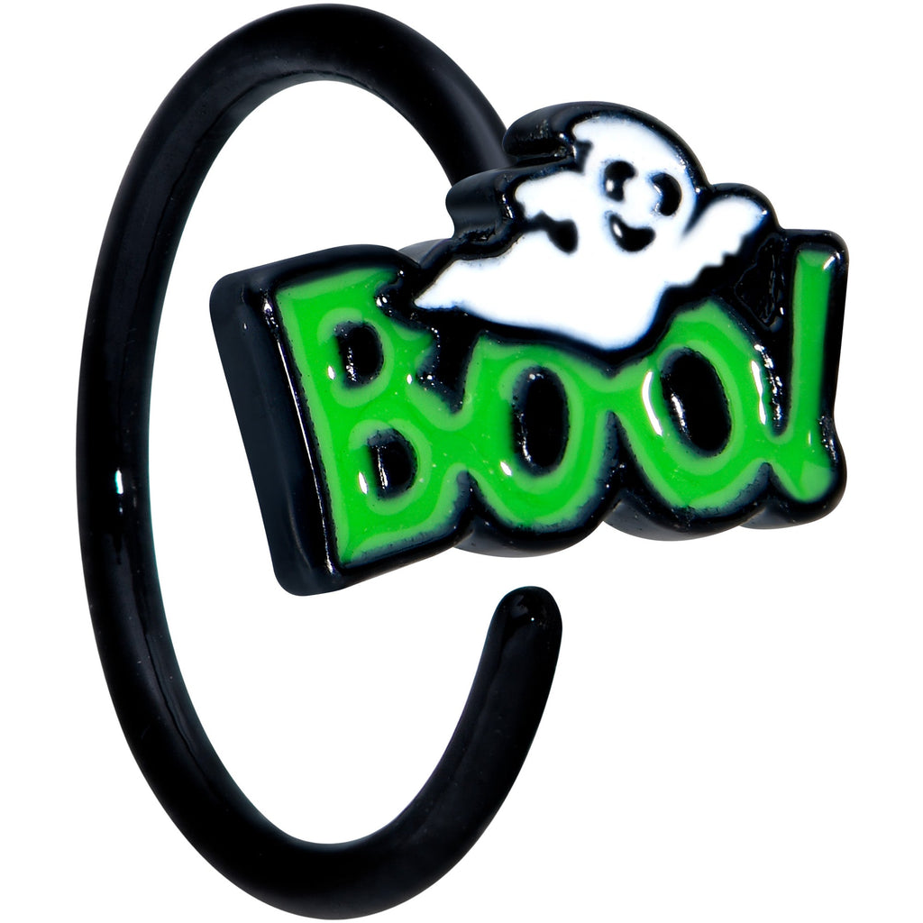 BodyCandy 20G 5/16 Black Green Boo Ghost Halloween Nose Hoop — main product shot