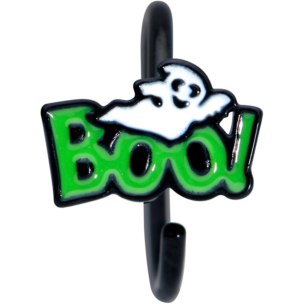 BodyCandy 20G 5/16 Black Green Boo Ghost Halloween Nose Hoop — detail close-up