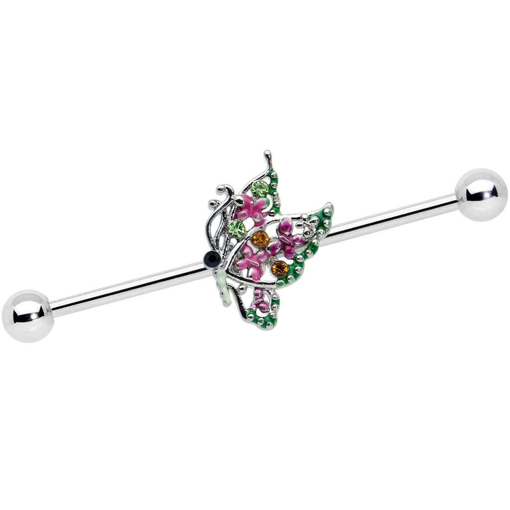 BodyCandy 14G Pink Gem Openwork Butterfly Industrial Barbell 38mm — main product shot