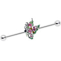BodyCandy 14G Pink Gem Openwork Butterfly Industrial Barbell 38mm — main product shot