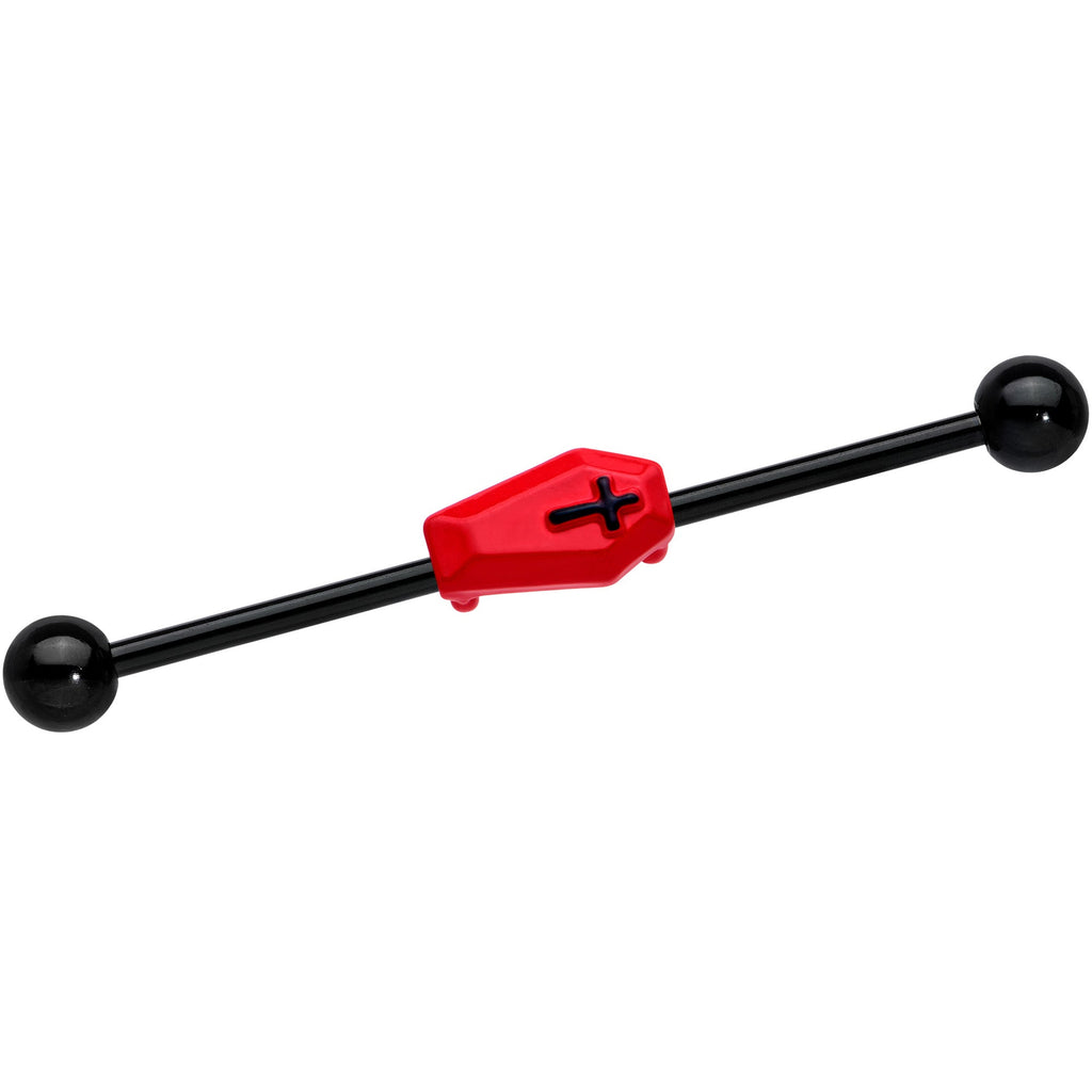 BodyCandy 14G Black Red Coffin Halloween Industrial Barbell 38mm — main product shot