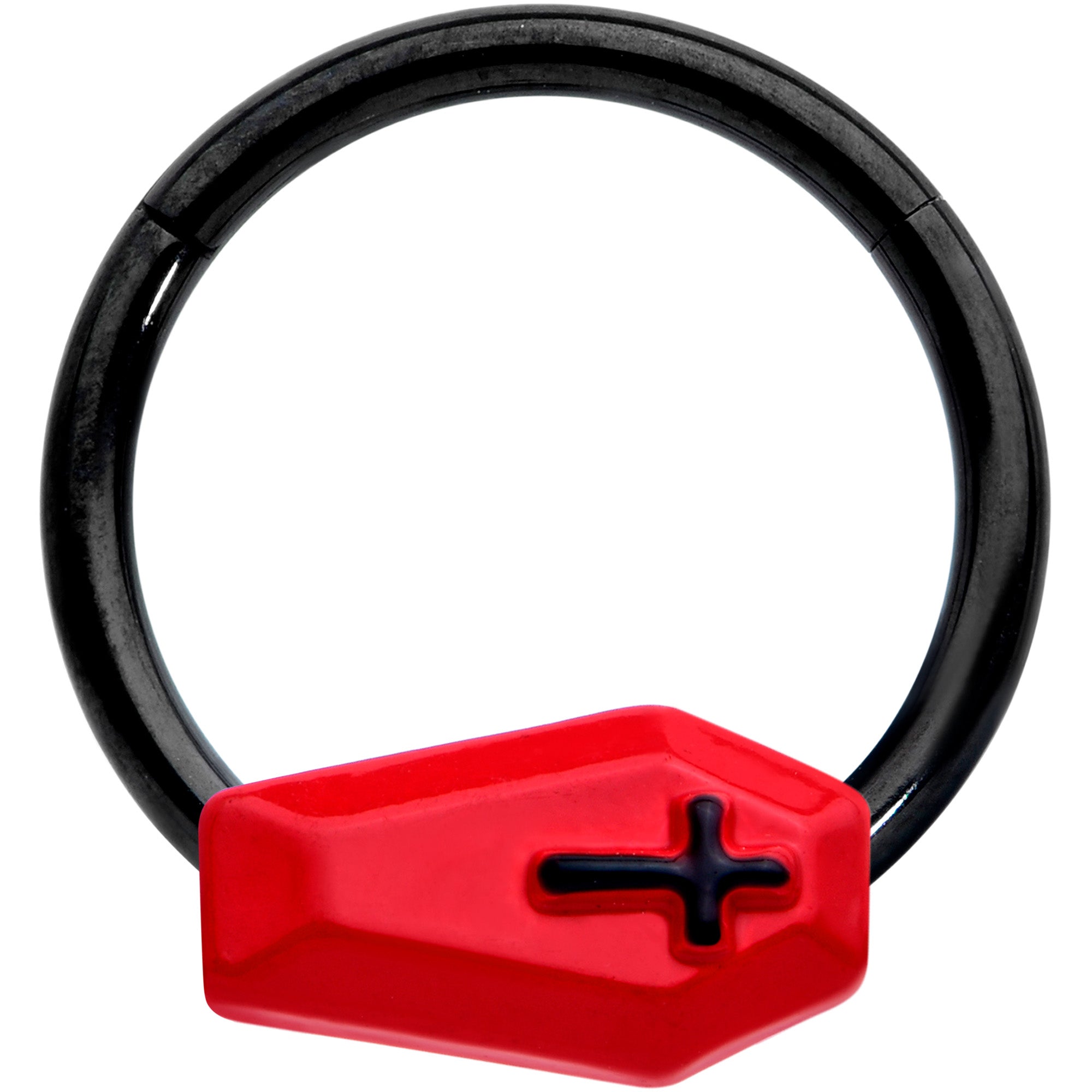 BodyCandy 16G 3/8 Black Red Coffin Halloween Segment Ring — main product shot