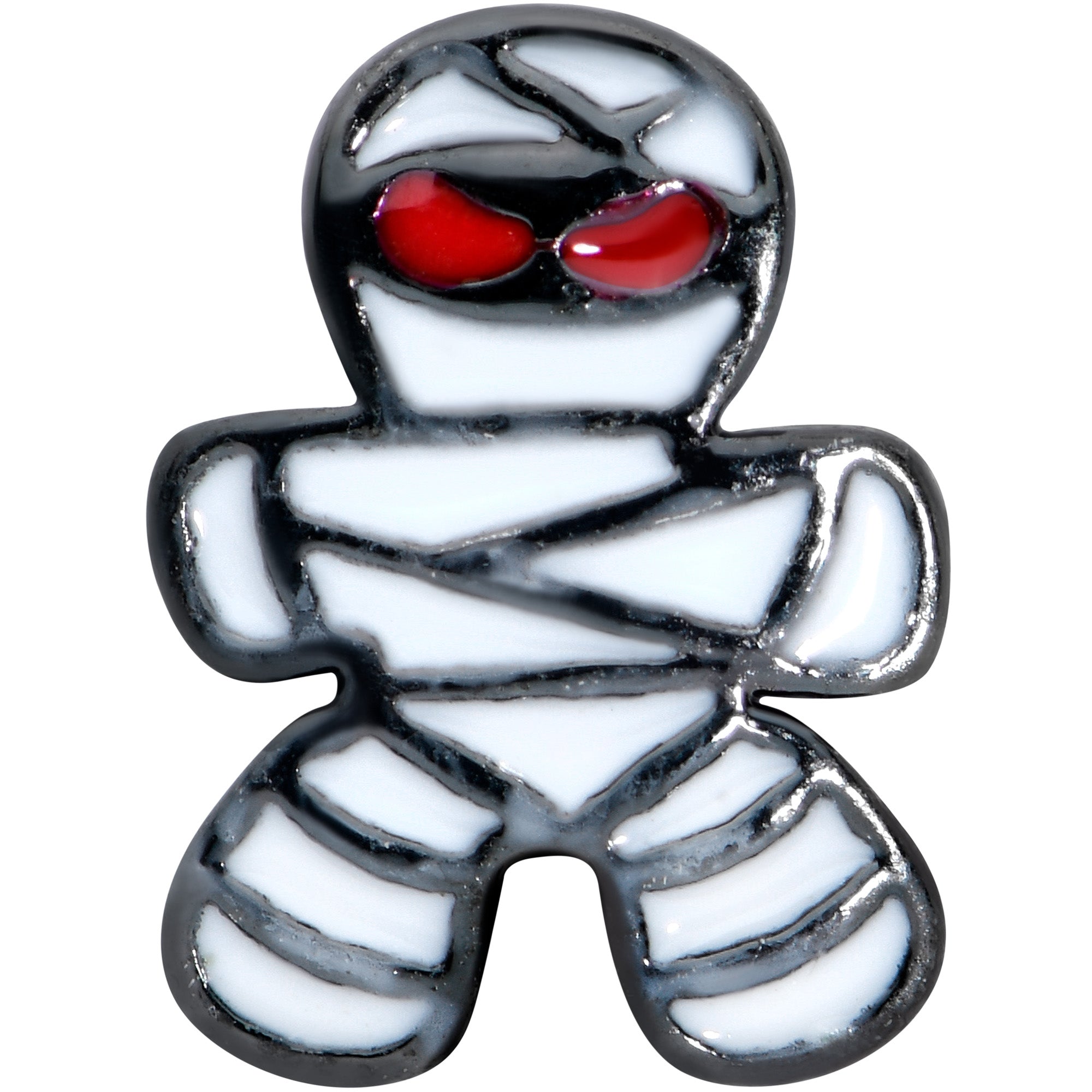 BodyCandy 16G 5/16 Black Red Eye Mummy Halloween Labret Monroe Tragus — detail close-up