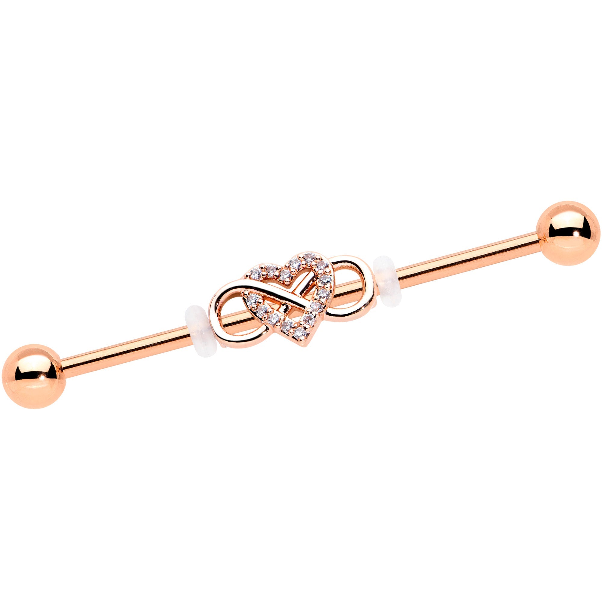 BodyCandy 14G Clear CZ Gem Rosy Infinity Heart Industrial Barbell 38mm — main product shot
