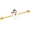 BodyCandy 14G Gold Tone Winter Snowman Christmas Industrial Barbell 38mm — main product shot