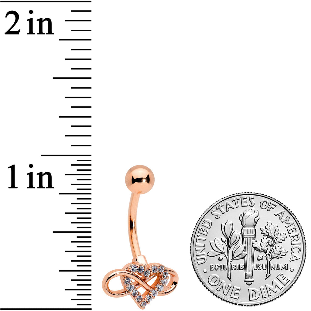 BodyCandy Clear Cubic Zirconia Gem Rose Gold Tone Infinity Heart Belly Ring — detail close-up