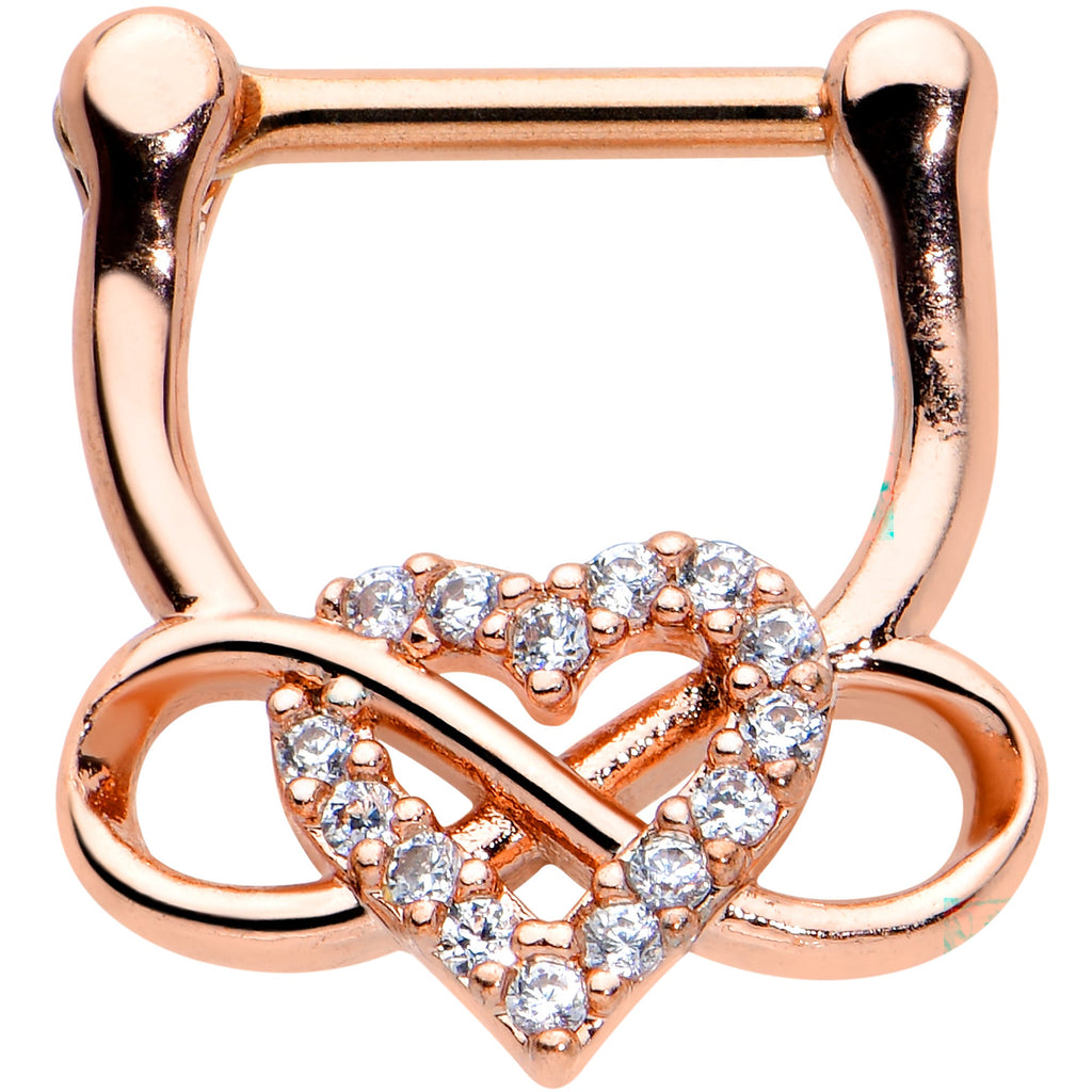 BodyCandy 16G 5/16 Clear CZ Gem Rose Gold Tone Infinity Heart Clicker — main product shot