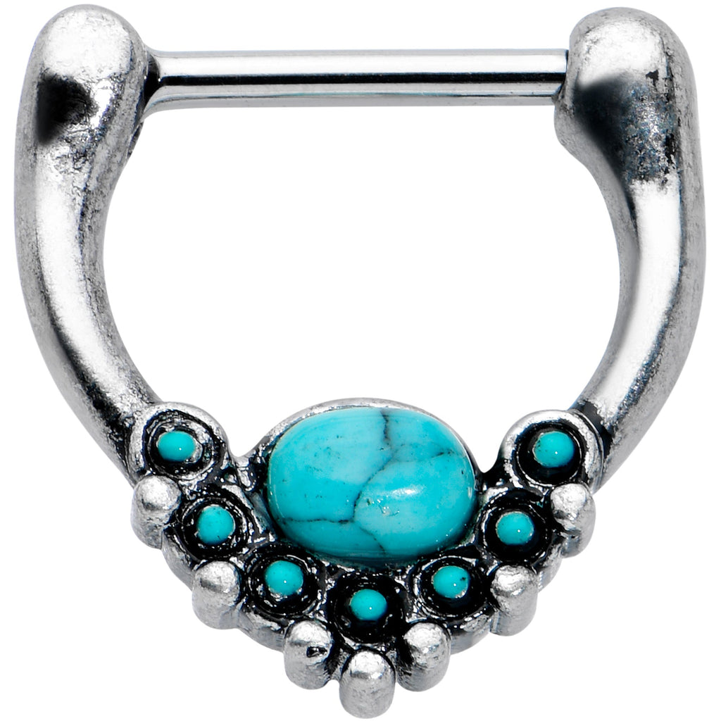 BodyCandy 16G 5/16 Blue Turquoise Stone Shield Cartilage Clicker — main product shot