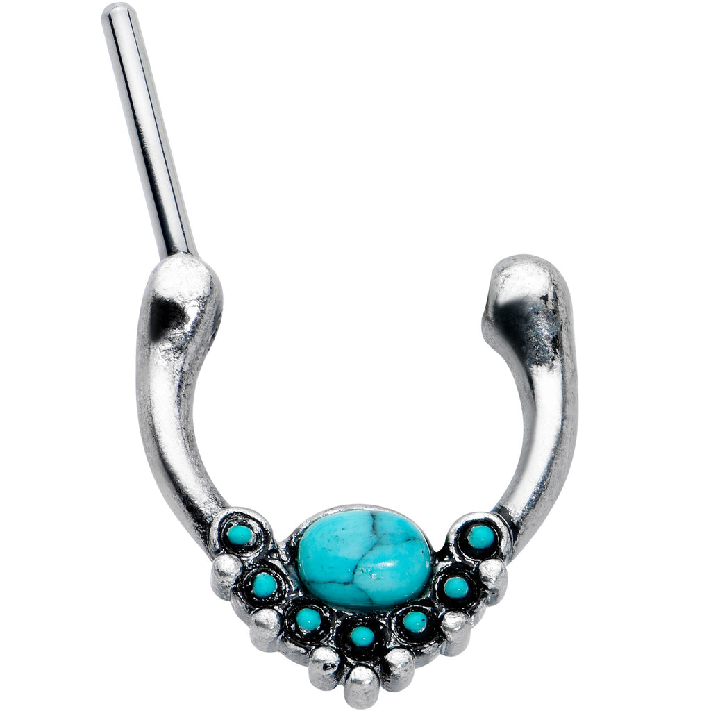 BodyCandy 16G 5/16 Blue Turquoise Stone Shield Cartilage Clicker — detail close-up
