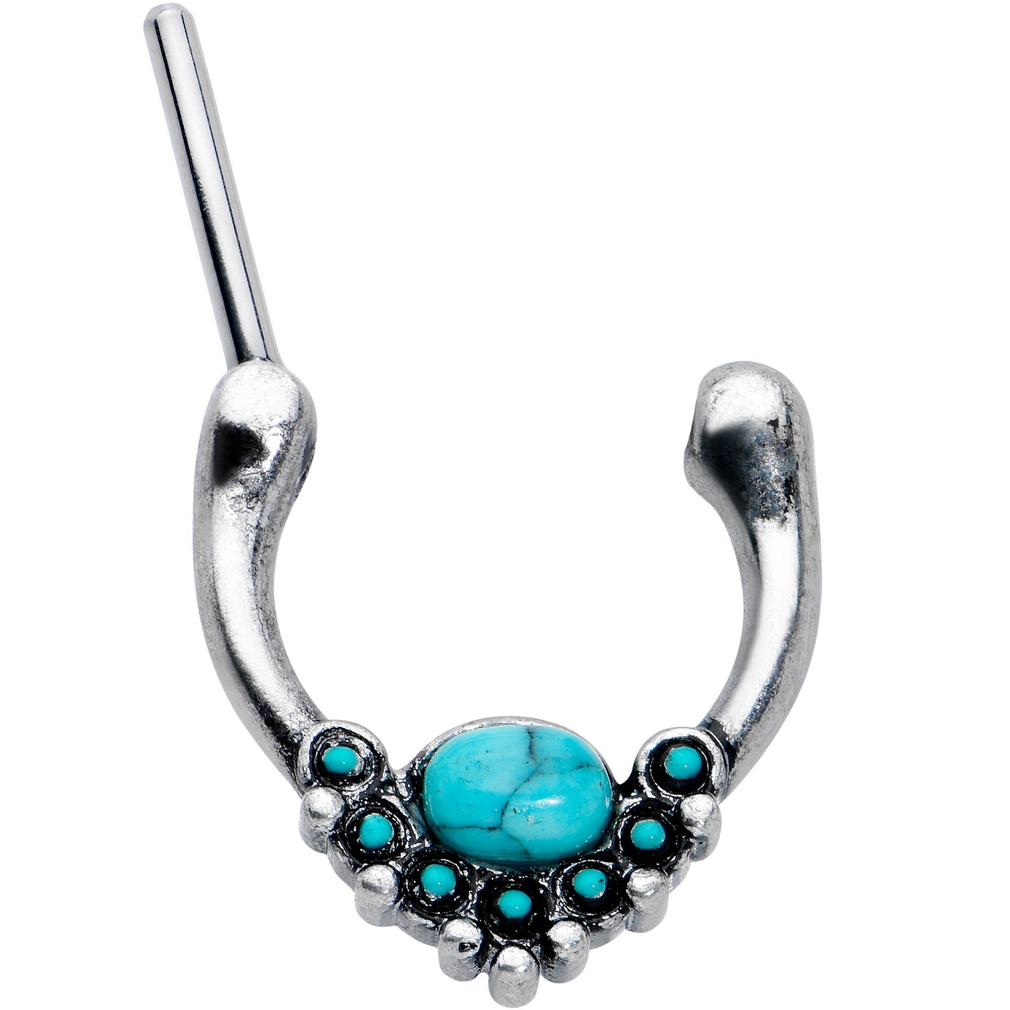 BodyCandy 16G 5/16 Blue Turquoise Stone Shield Cartilage Clicker — detail close-up