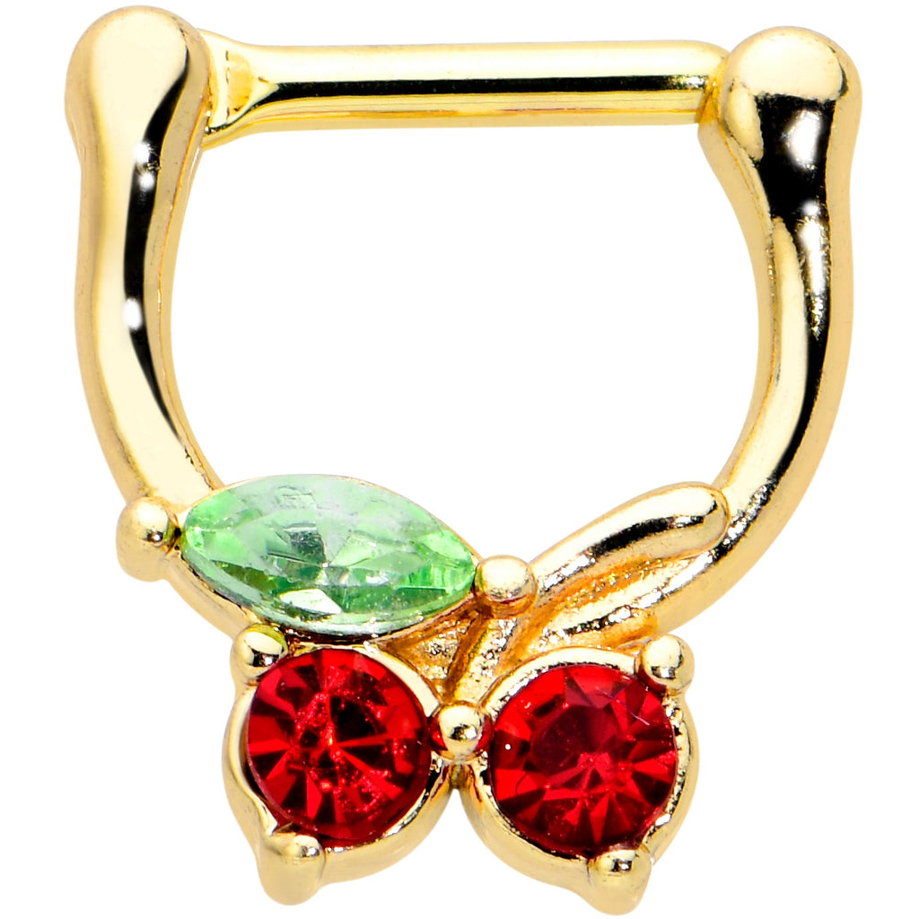 BodyCandy 16G 5/16 Red Green Gem Gold Tone Tasty Cherry Cartilage Clicker — main product shot
