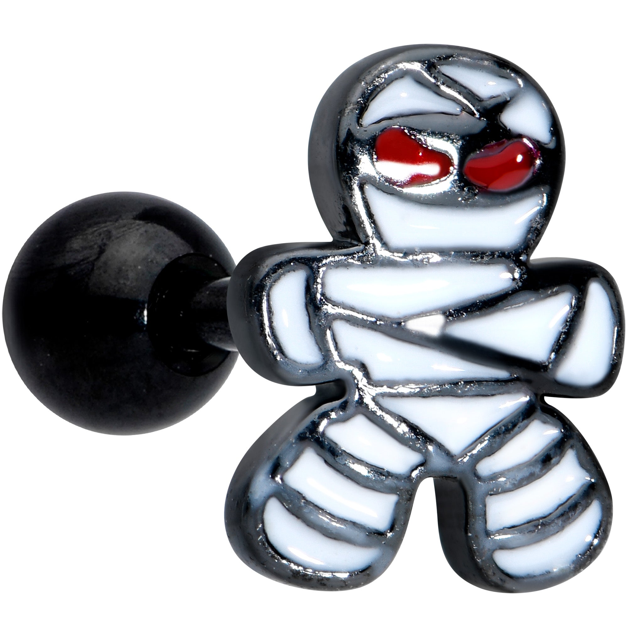 BodyCandy 16G 1/4 Black PVD Red Eye Mummy Halloween Cartilage Tragus — main product shot