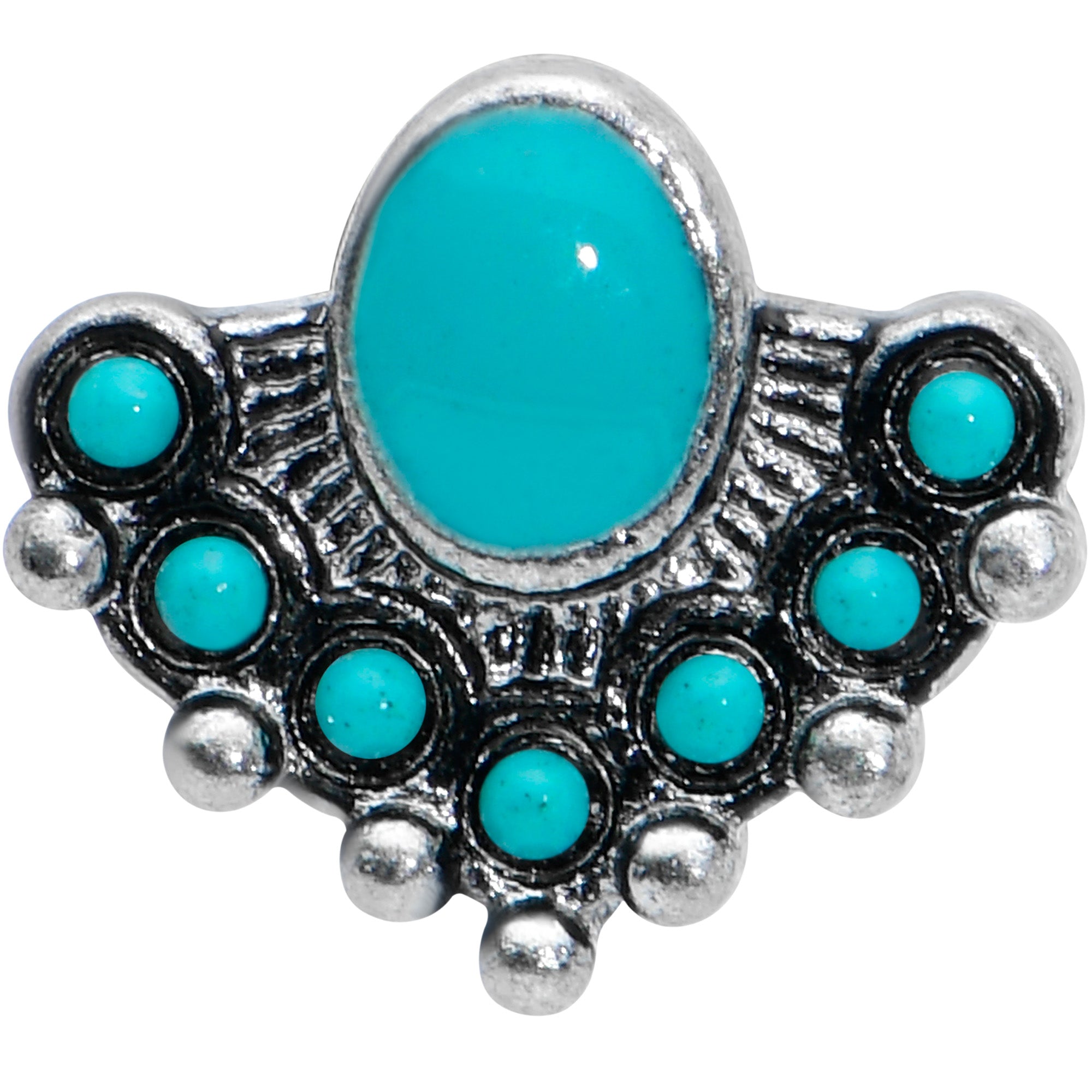 BodyCandy 16G 5/16 Blue Turquoise Stone Shield Labret Monroe Tragus — detail close-up