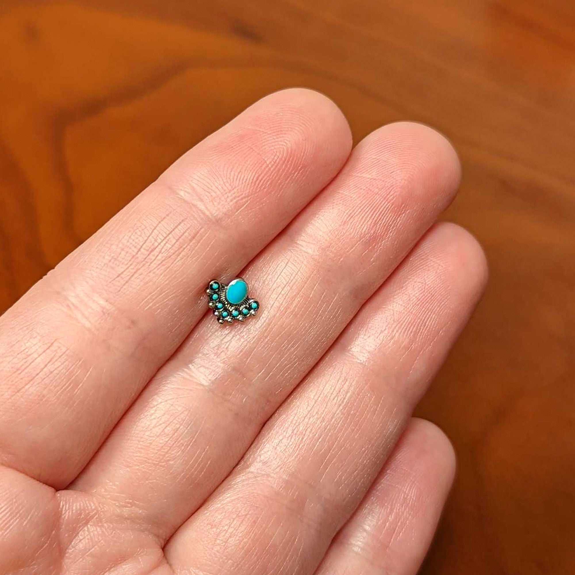 BodyCandy 16G 5/16 Blue Turquoise Stone Shield Labret Monroe Tragus — back view