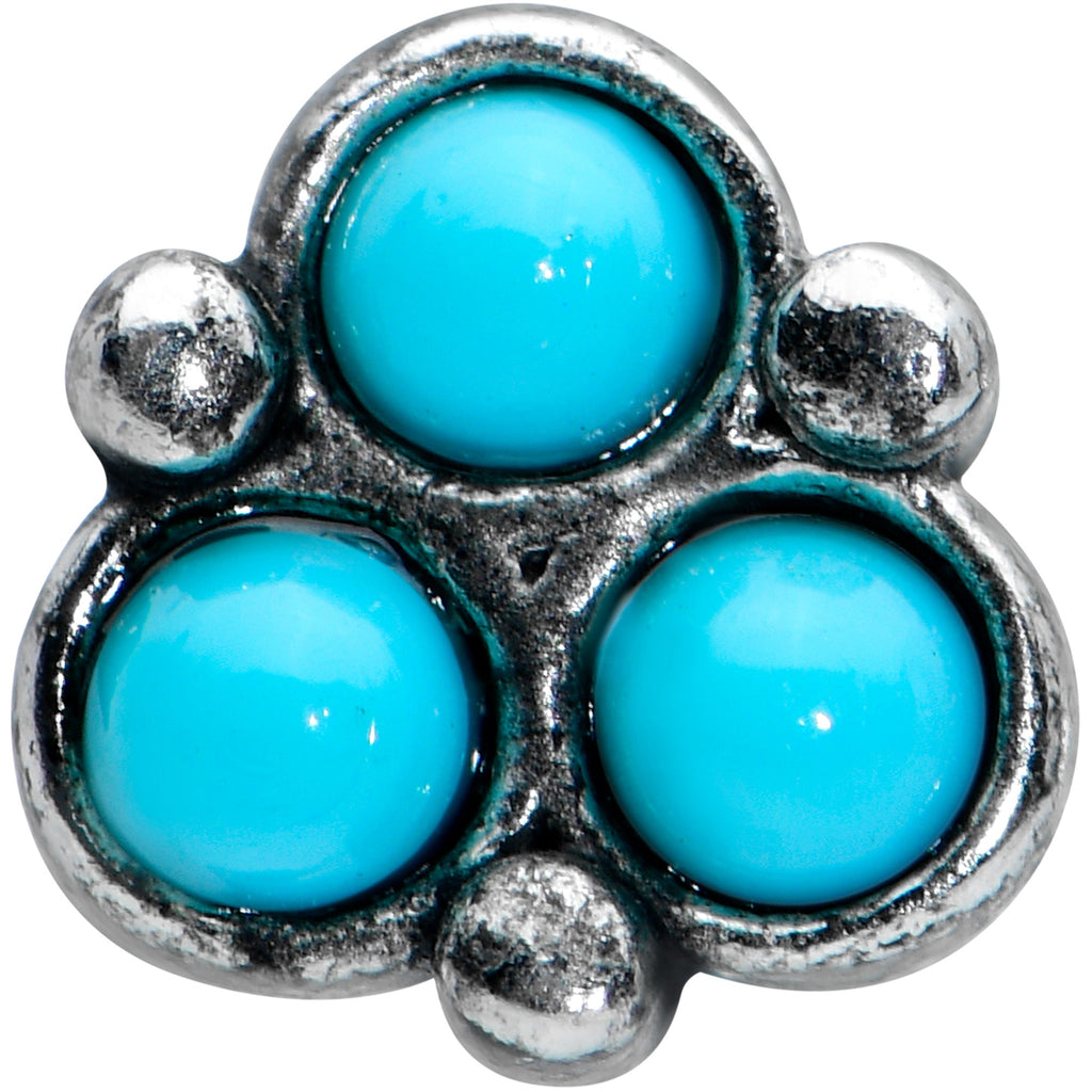BodyCandy 16G 1/4 Blue Turquoise Orb Trio Labret Monroe Tragus — detail close-up