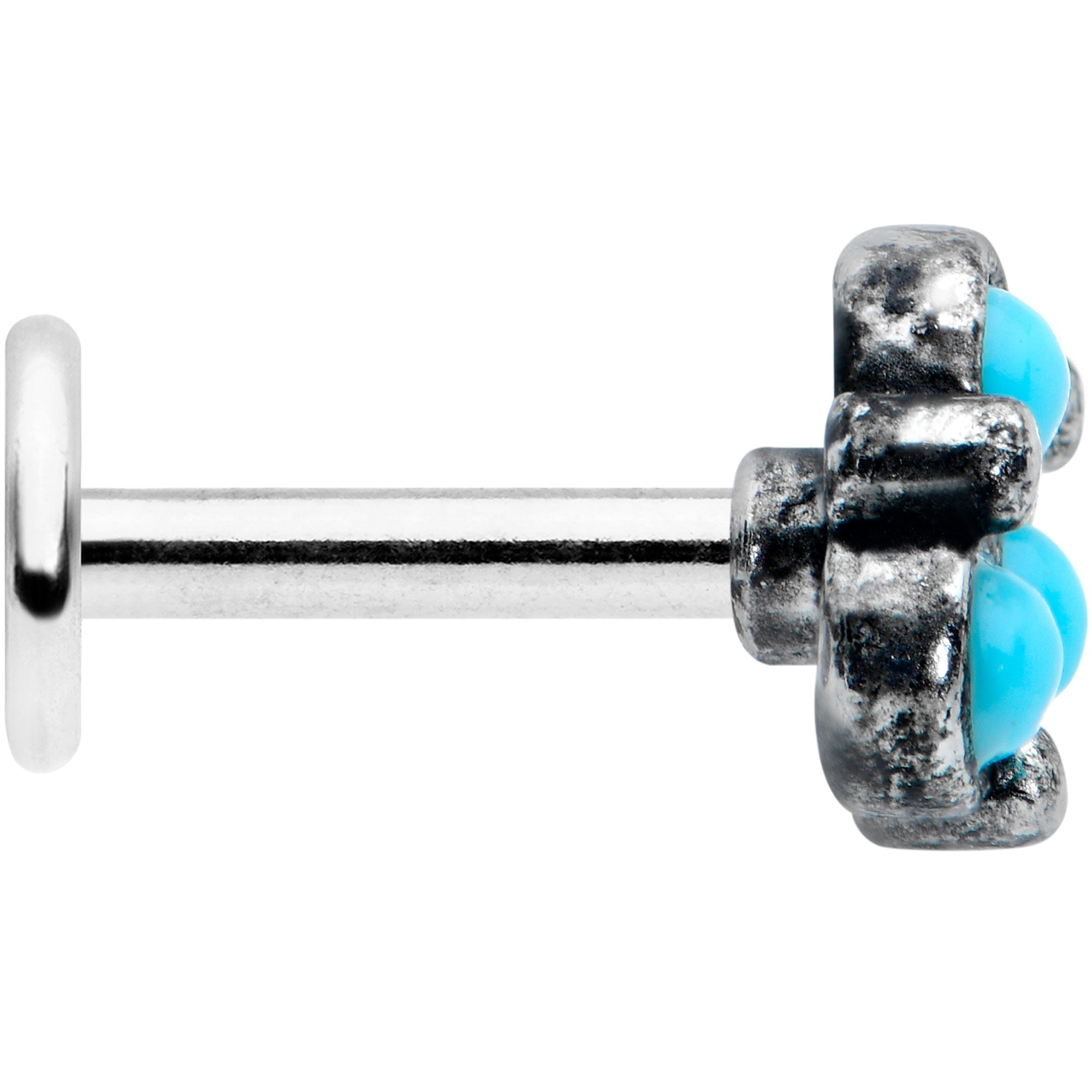 BodyCandy 16G 1/4 Blue Turquoise Orb Trio Labret Monroe Tragus — lifestyle context