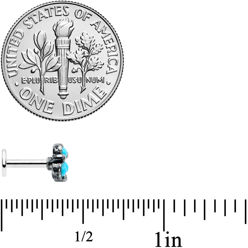BodyCandy 16G 1/4 Blue Turquoise Orb Trio Labret Monroe Tragus — side view