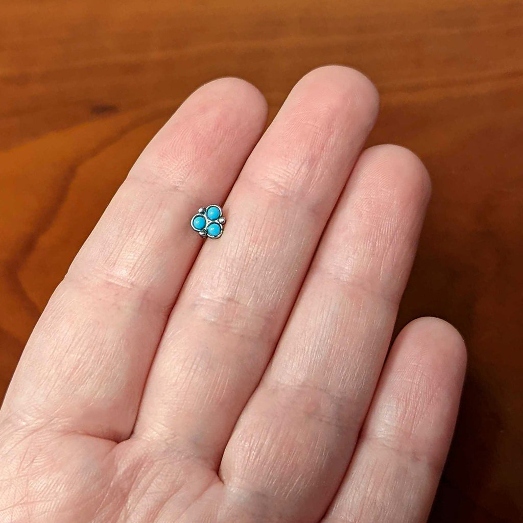 BodyCandy 16G 1/4 Blue Turquoise Orb Trio Labret Monroe Tragus — back view