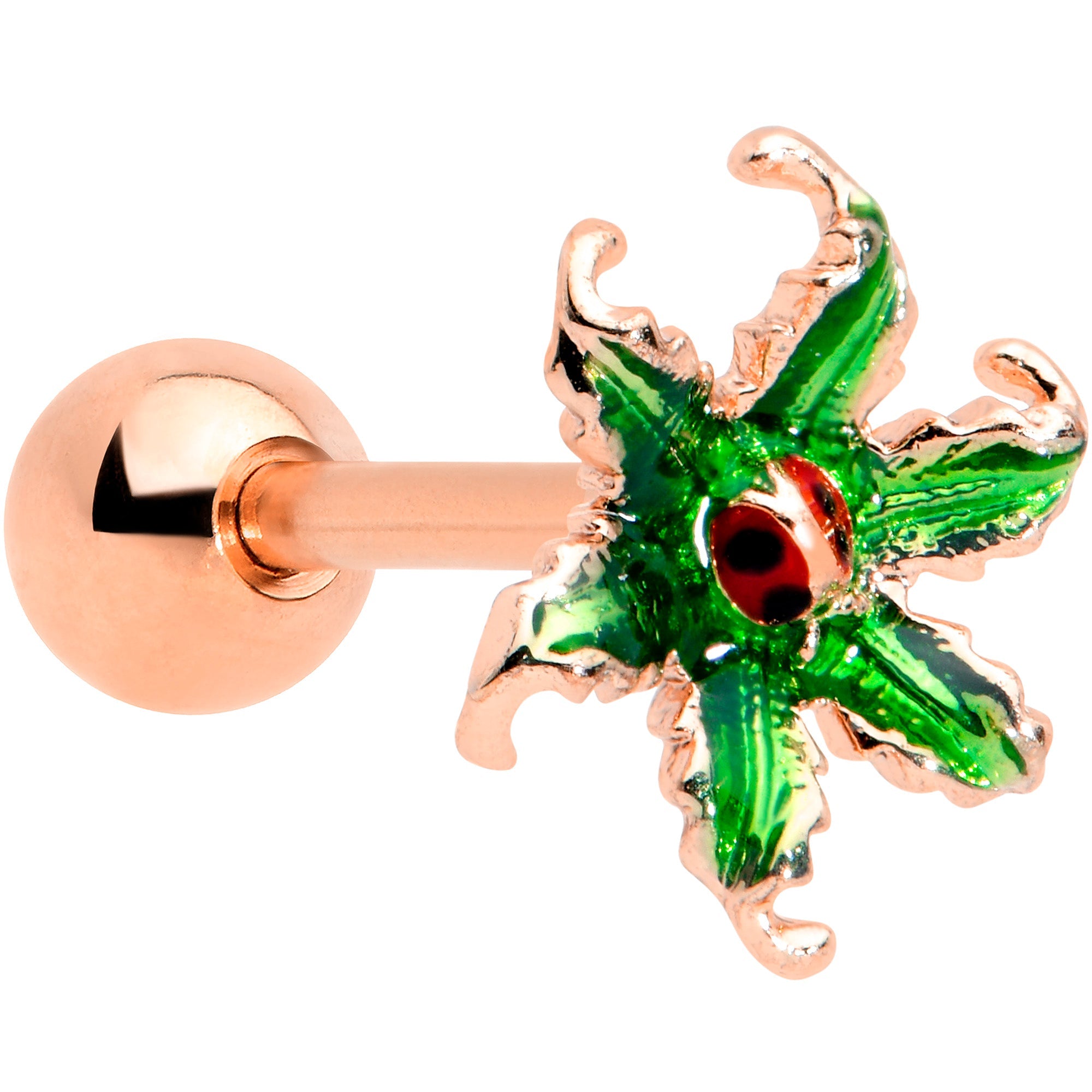 BodyCandy 16G 1/4 Rose Gold Tone Tiny Ladybug Leaves Cartilage Tragus — main product shot