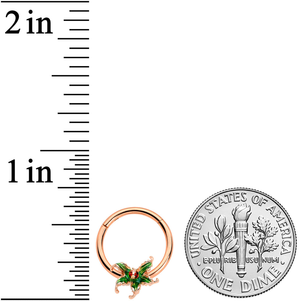 BodyCandy 16G 3/8 Rose Gold Tone Tiny Ladybug Leaves Hinged Segment Ring — lifestyle context