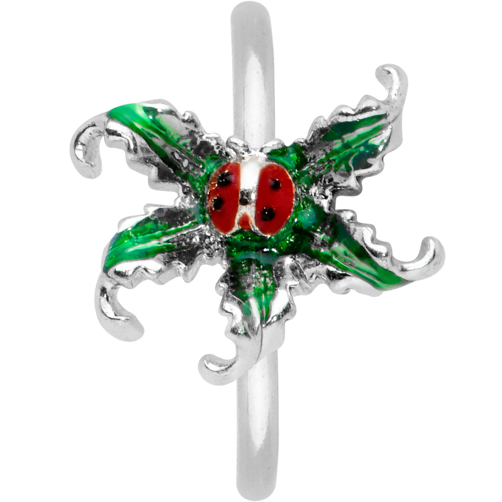 BodyCandy 20G 5/16 Tiny Ladybug Leaves Nose Hoop — detail close-up