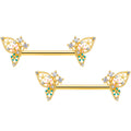BodyCandy 14G 9/16 Clear CZ Gem Gold Hue Abstract Butterfly Nipple Ring Set — main product shot