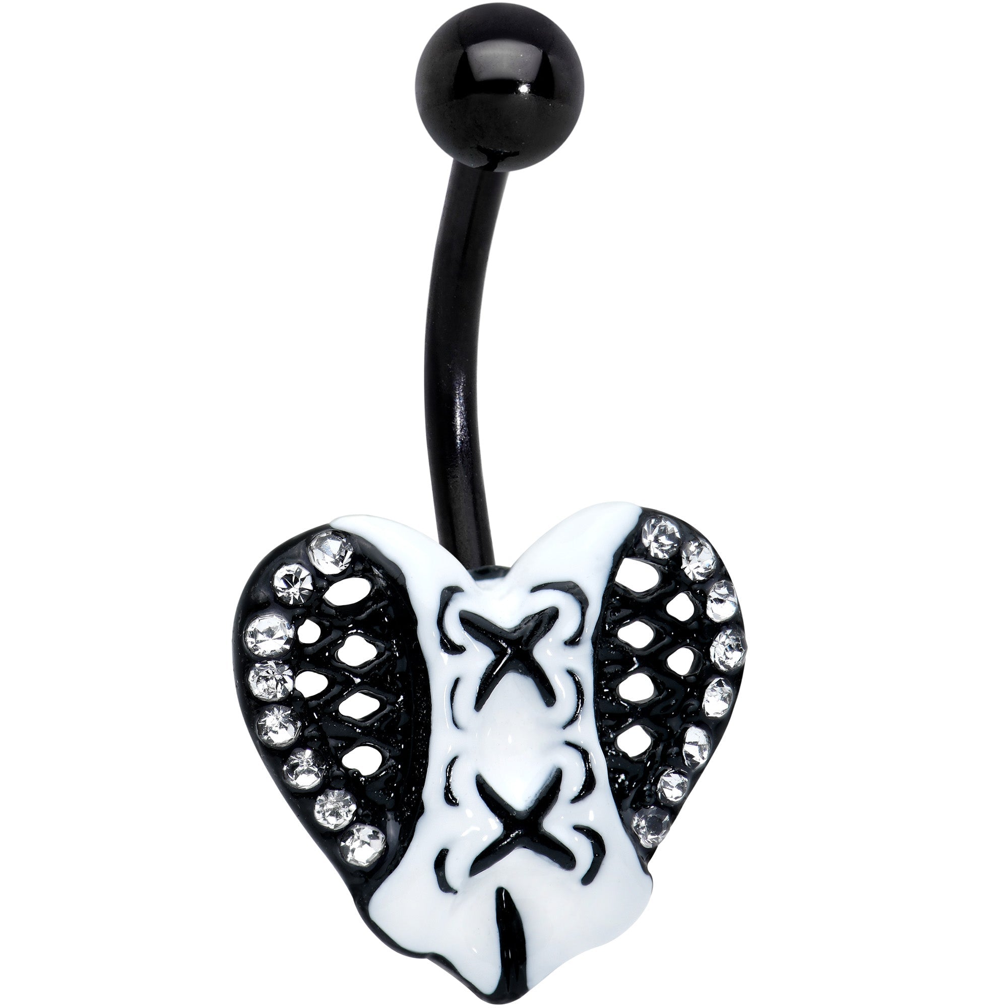 BodyCandy Clear Gem Black White Corset Heart Valentines Day Belly Ring — main product shot