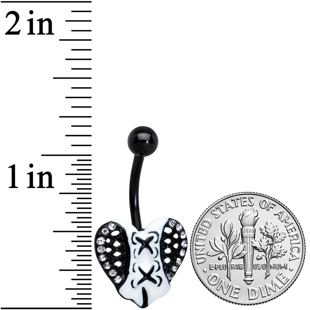 BodyCandy Clear Gem Black White Corset Heart Valentines Day Belly Ring — detail close-up