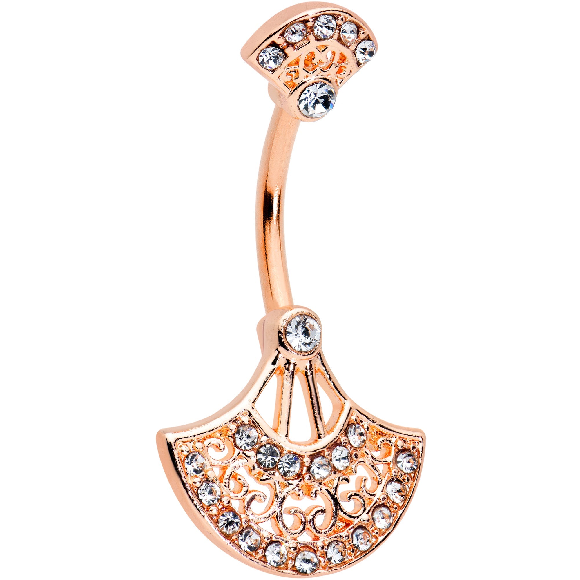 BodyCandy Clear Gem Rose Gold Tone Exotic Fan Double Mount Belly Ring — main product shot