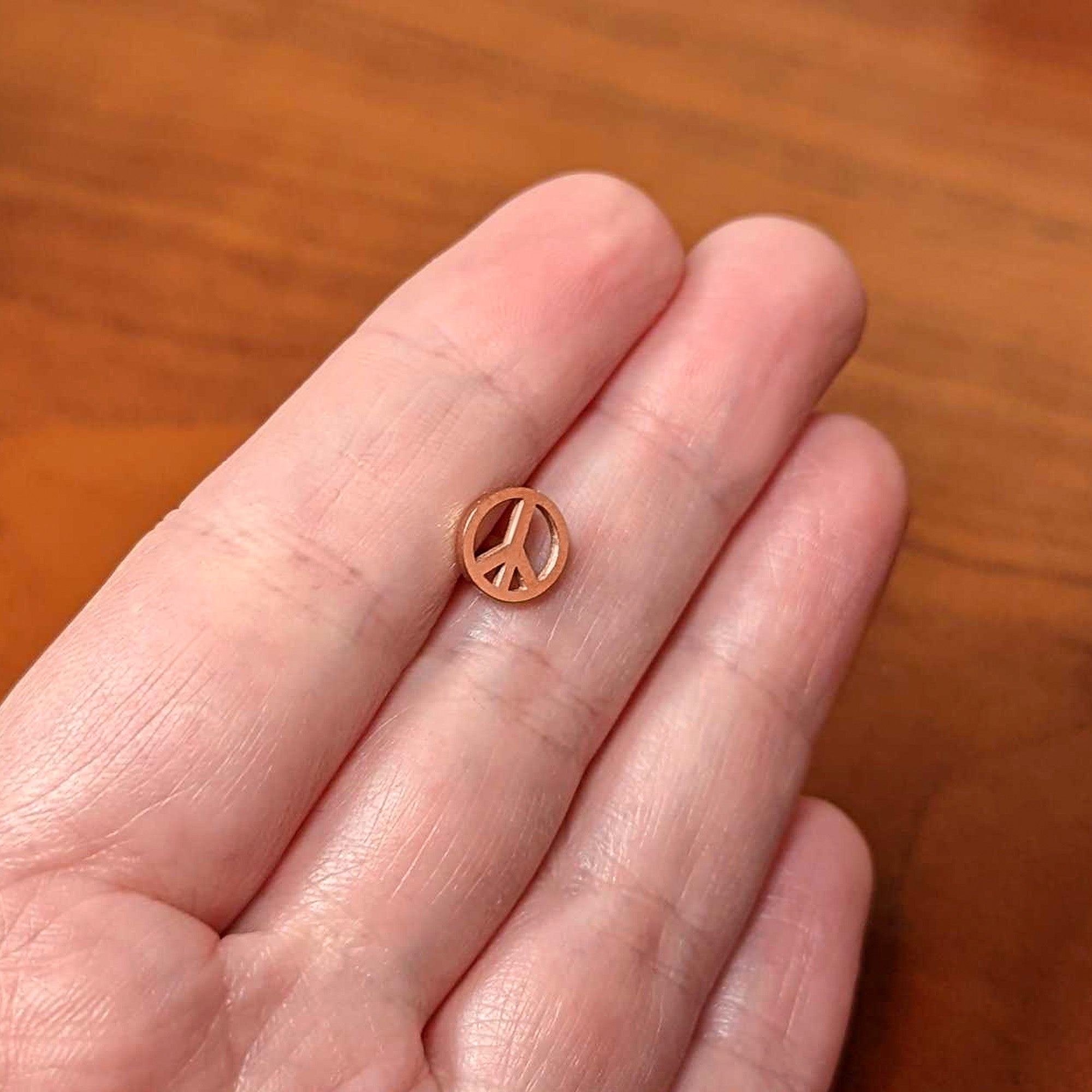 BodyCandy Rose Gold Tone Talking About Peace Sign Barbell Tongue Ring — back view