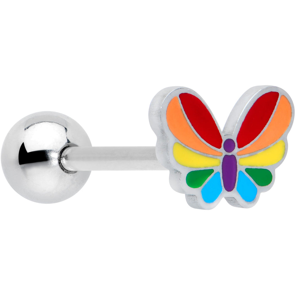 BodyCandy Pride Rainbow Stripes Butterfly Barbell Tongue Ring — main product shot