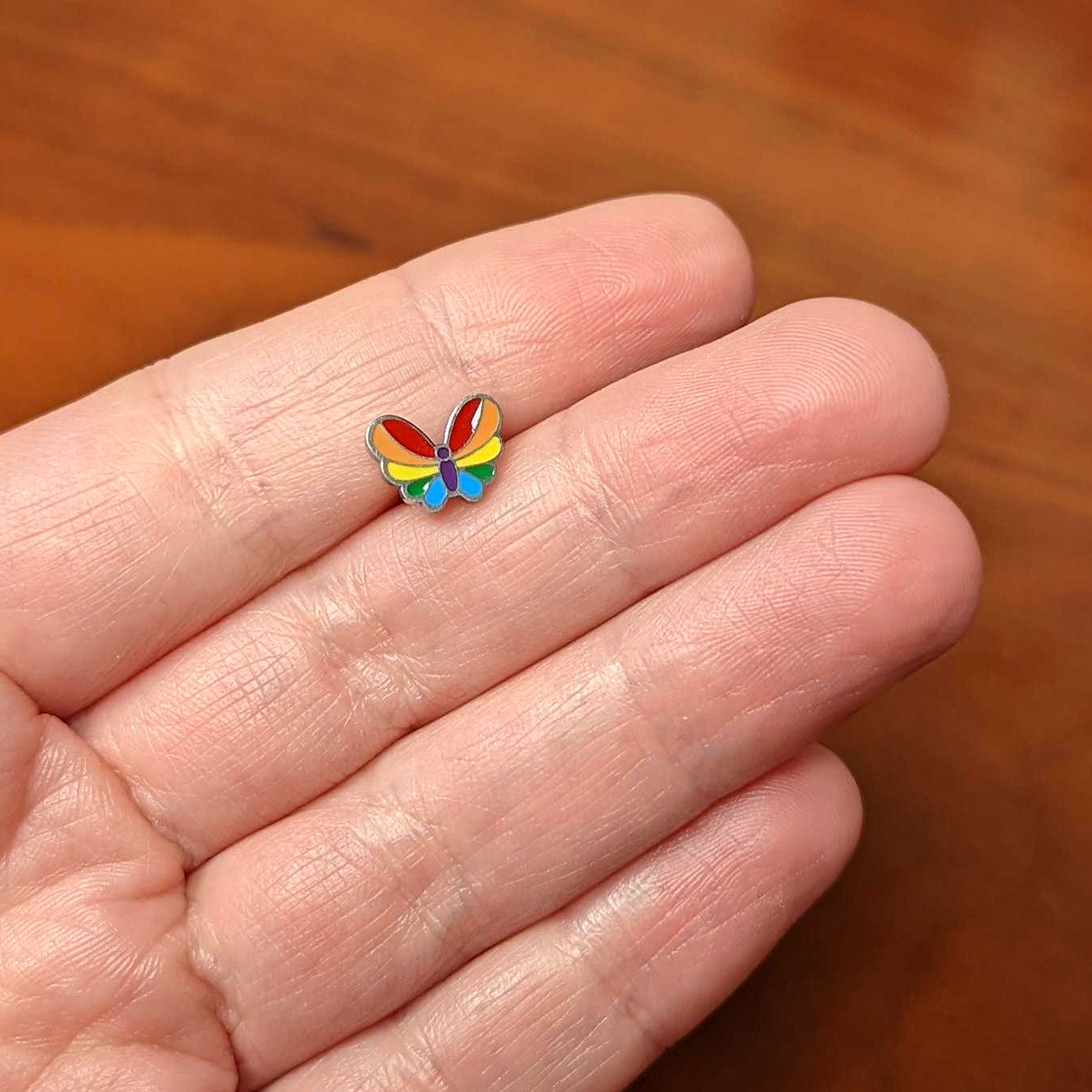 BodyCandy Pride Rainbow Stripes Butterfly Barbell Tongue Ring — back view