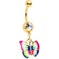 BodyCandy Clear Gem Gold Tone Bright Rainbow Butterfly Dangle Belly Ring — main product shot
