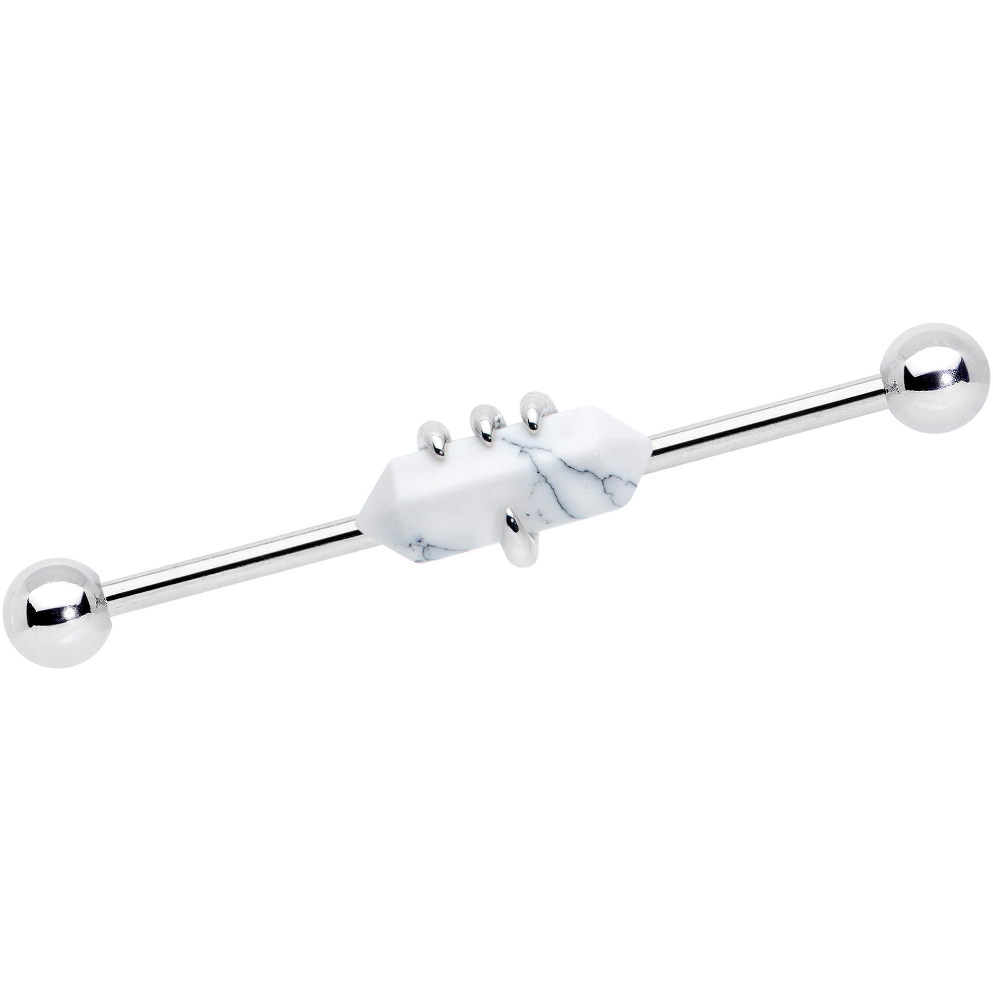 BodyCandy 14G White Howlite Claw Industrial Barbell 38mm — detail close-up