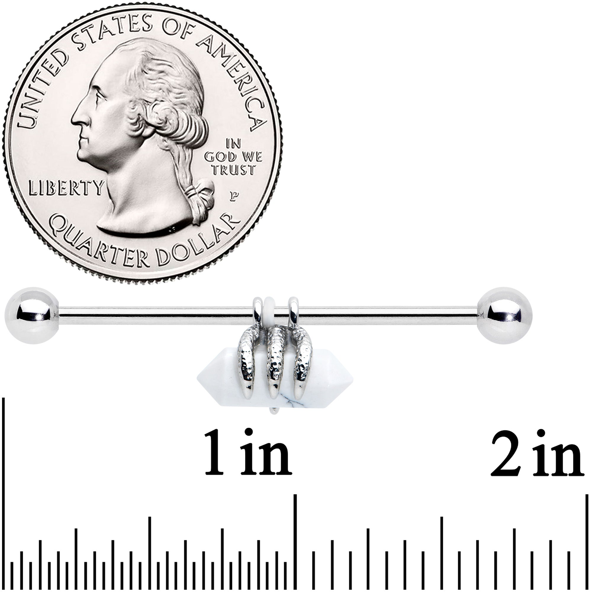 BodyCandy 14G White Howlite Claw Industrial Barbell 38mm — lifestyle context