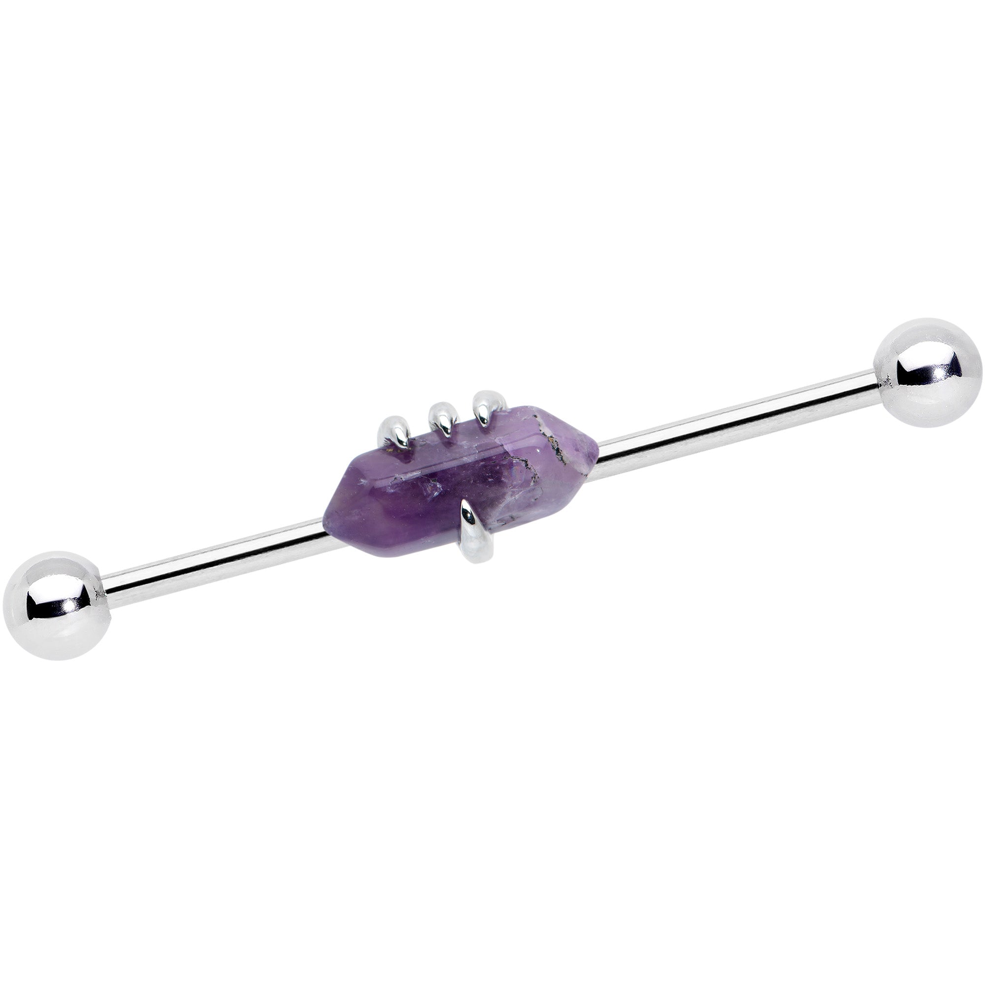 BodyCandy 14G Purple Amethyst Claw Industrial Barbell 38mm — detail close-up
