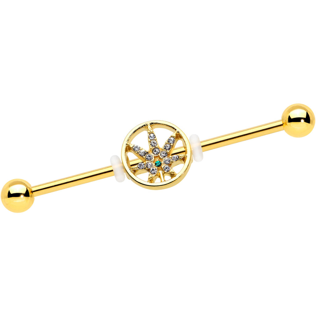 BodyCandy 14G Clear Gem Gold Tone Pot Leaf Circle Industrial Barbell 38mm — main product shot