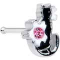 BodyCandy 20G 1/4 Pink Gem Black Cat White Flowers Nose Bone — main product shot