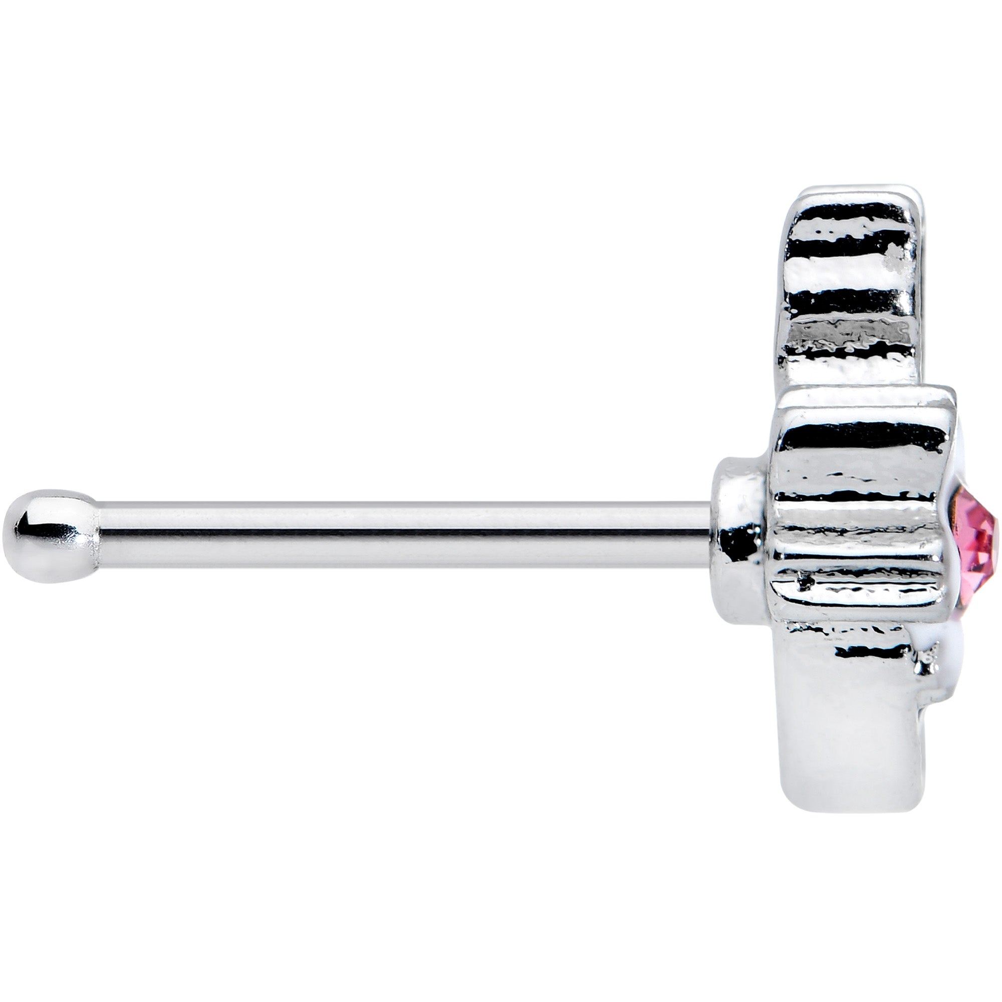 BodyCandy 20G 1/4 Pink Gem Black Cat White Flowers Nose Bone — lifestyle context