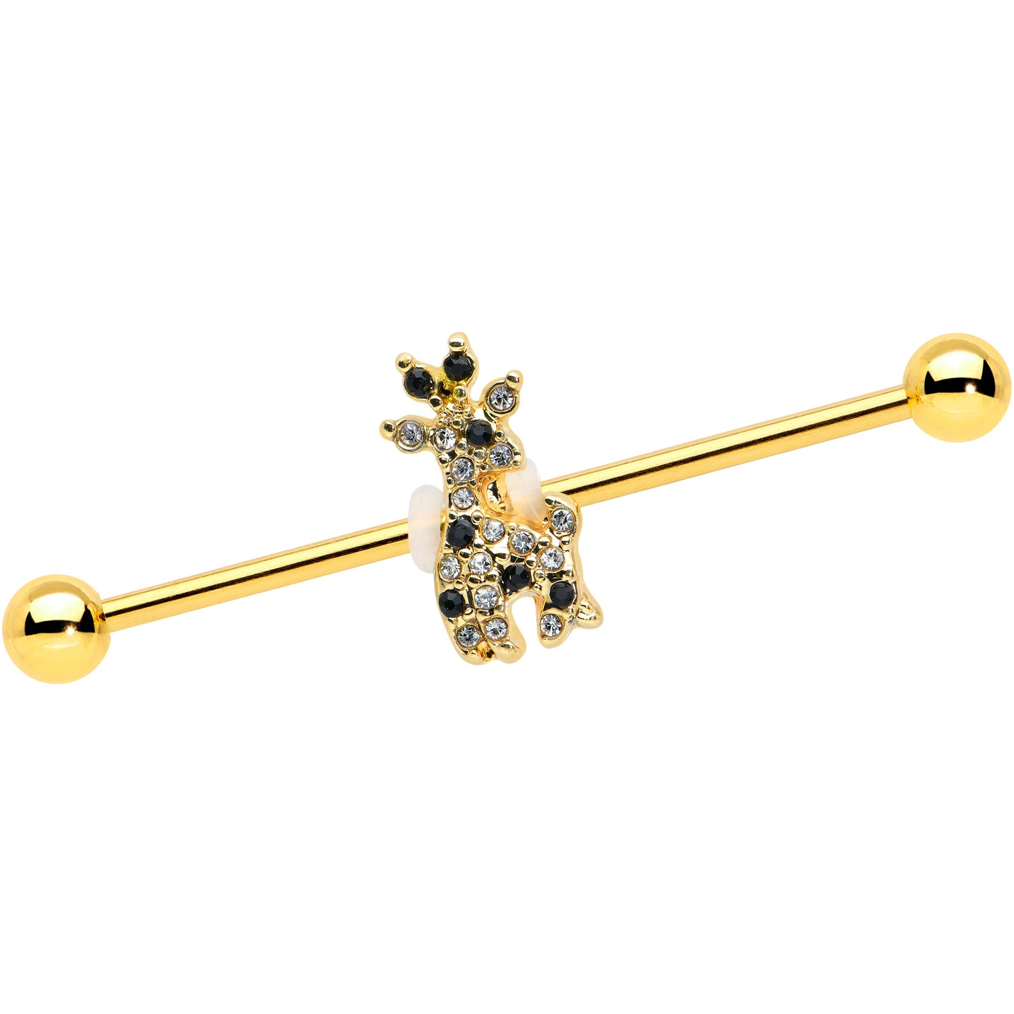 BodyCandy 14G Black Gem Gold Tone Decadent Deer Industrial Barbell 38mm — main product shot