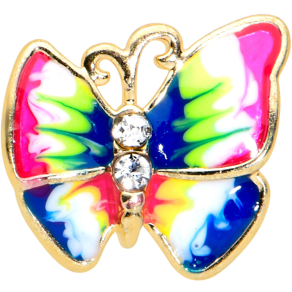BodyCandy 16G 1/4 Clear Gem Gold Tone Bright Butterfly Cartilage Tragus — detail close-up
