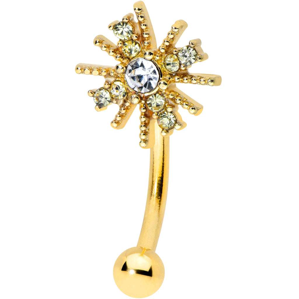 BodyCandy 16G 5/16 Clear Gem Gold Tone Star Christmas Curved Eyebrow Ring — main product shot