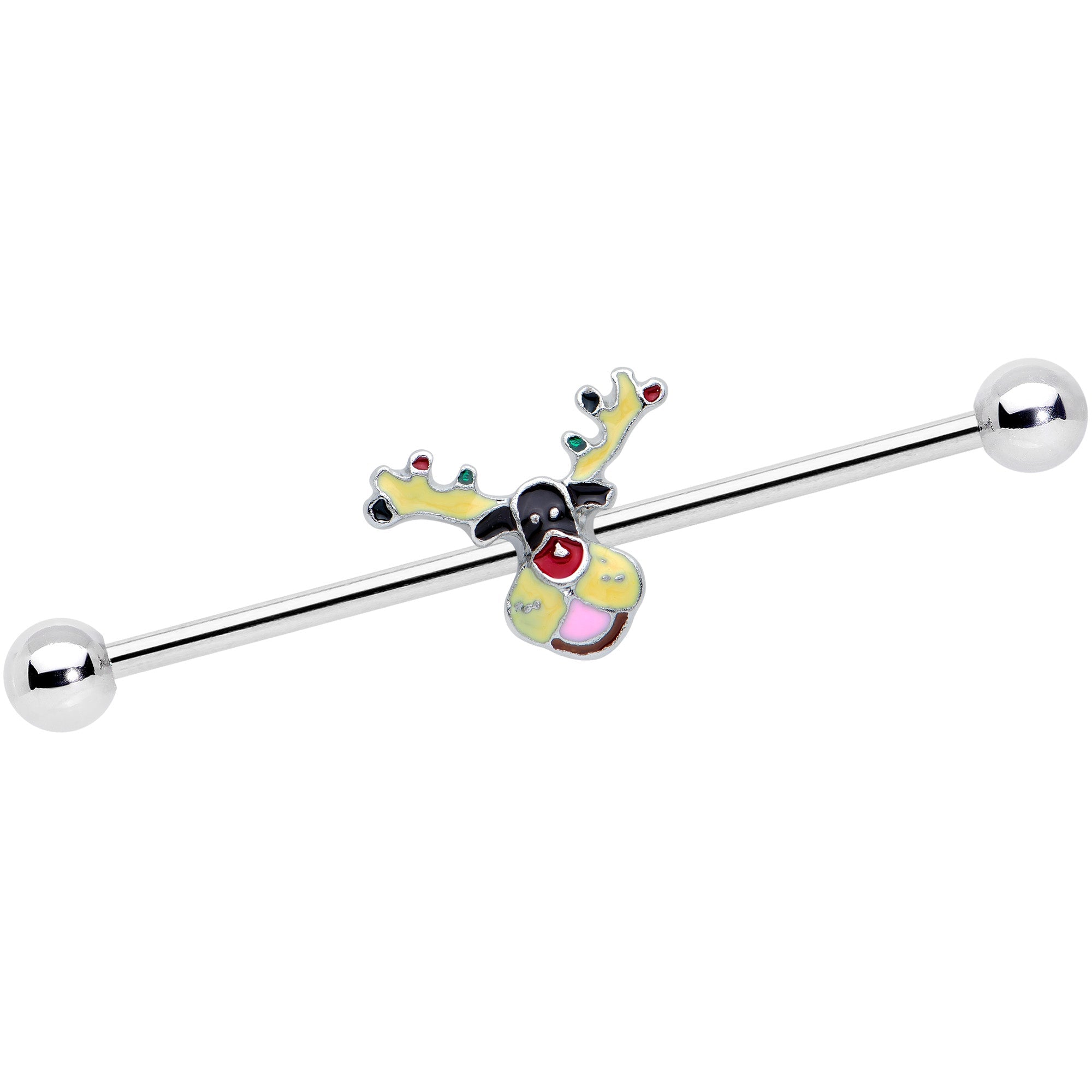 BodyCandy 14G Colorful Reindeer Christmas Industrial Barbell 38mm — main product shot
