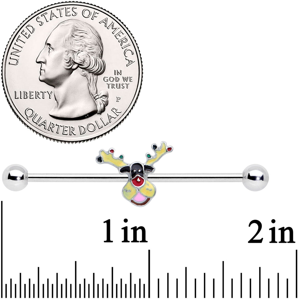 BodyCandy 14G Colorful Reindeer Christmas Industrial Barbell 38mm — detail close-up